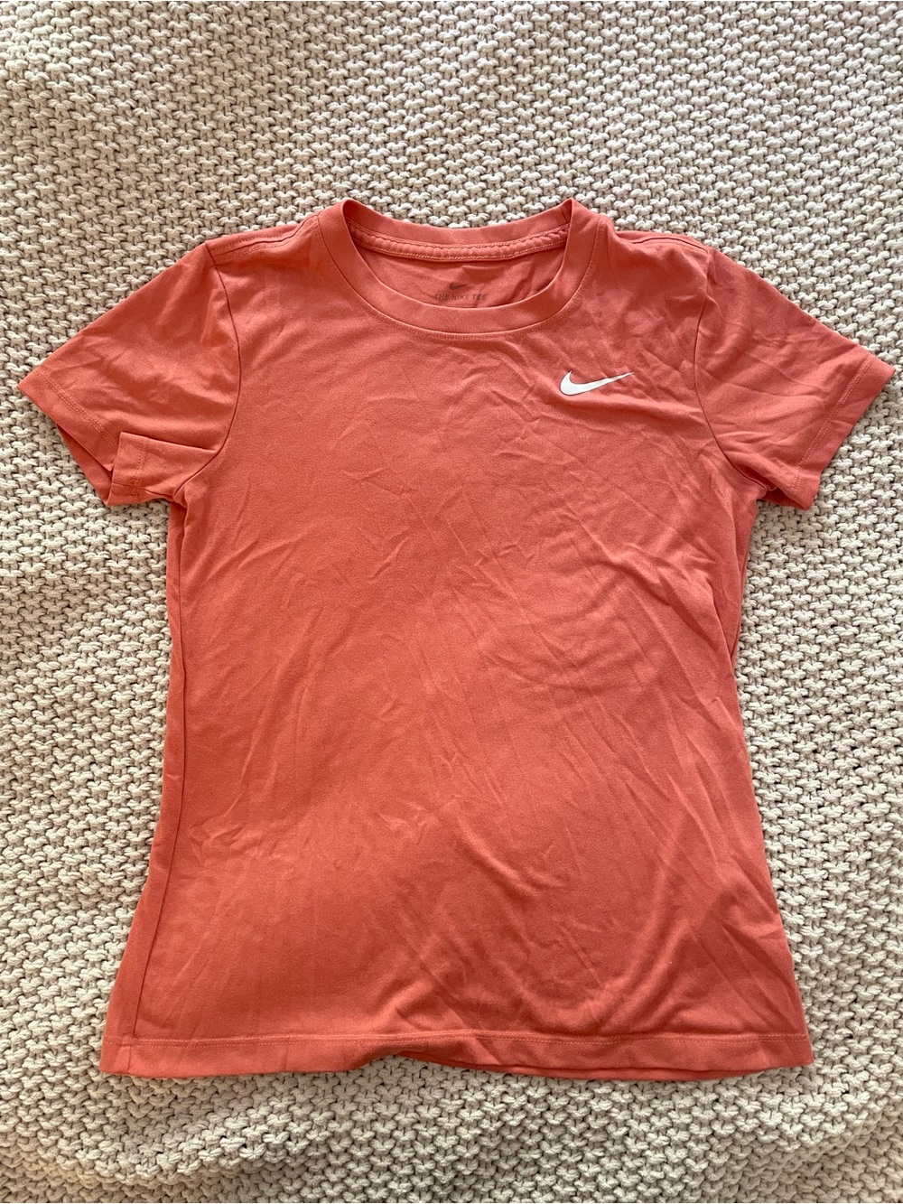 Nike Women’s DRI-FIT Short Sleeve Crew Tee - Coral Orange with White Swoosh